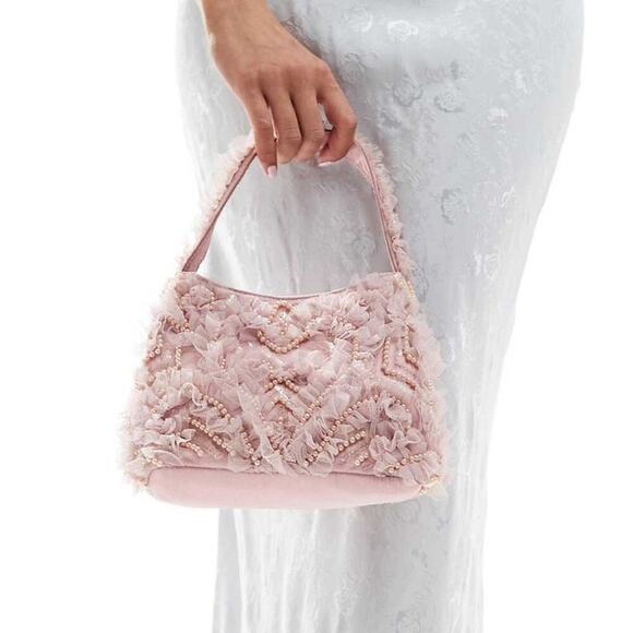 ASOS Handbags - ✨ASOS✨Frill and Pearl Grab Bag in Pink- Great for Vday!